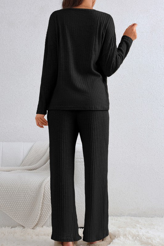 V -Neck Two-Piece Lounge Set Outfit