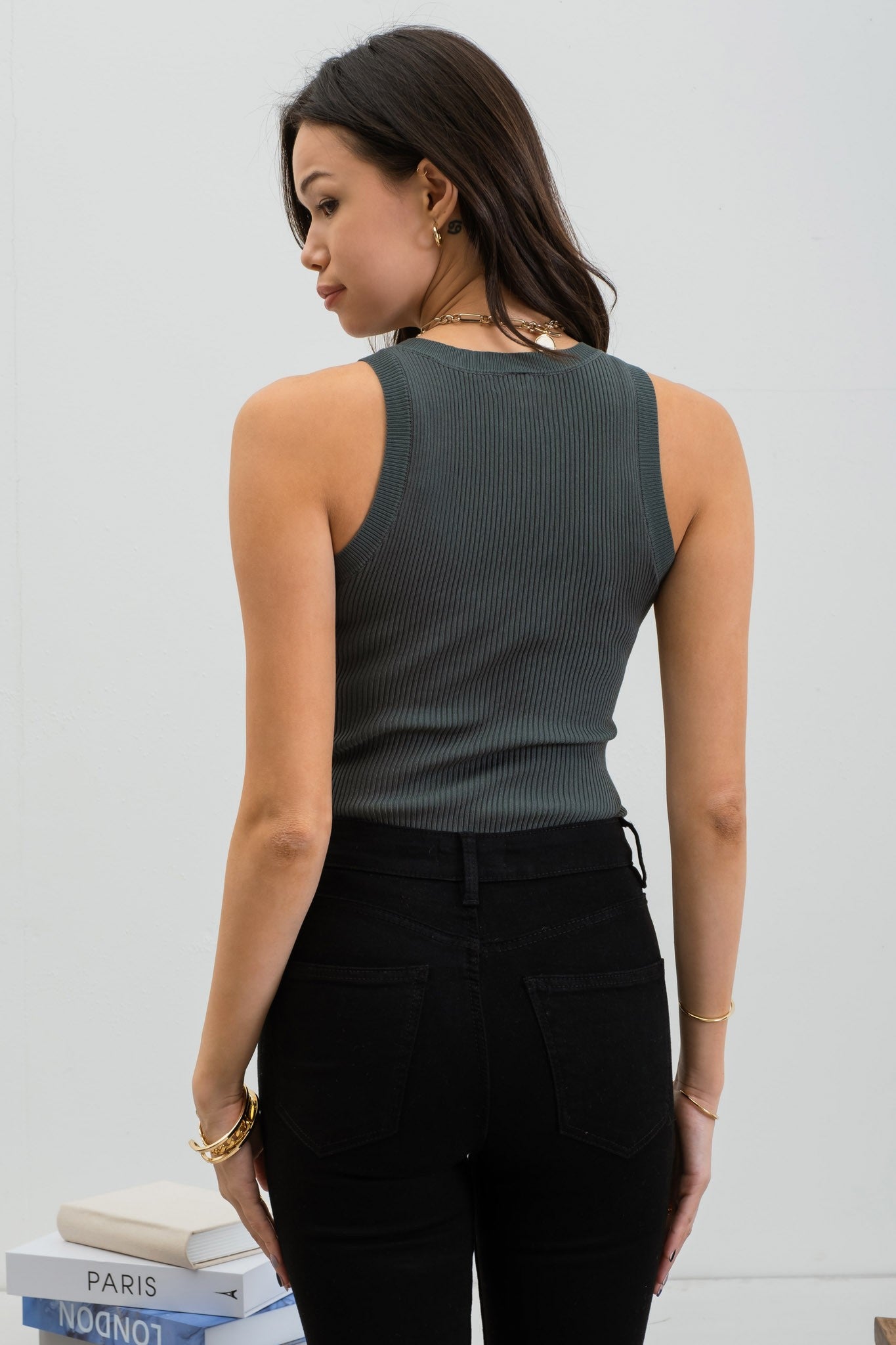 Round Neck Sweater Knit Tank Top