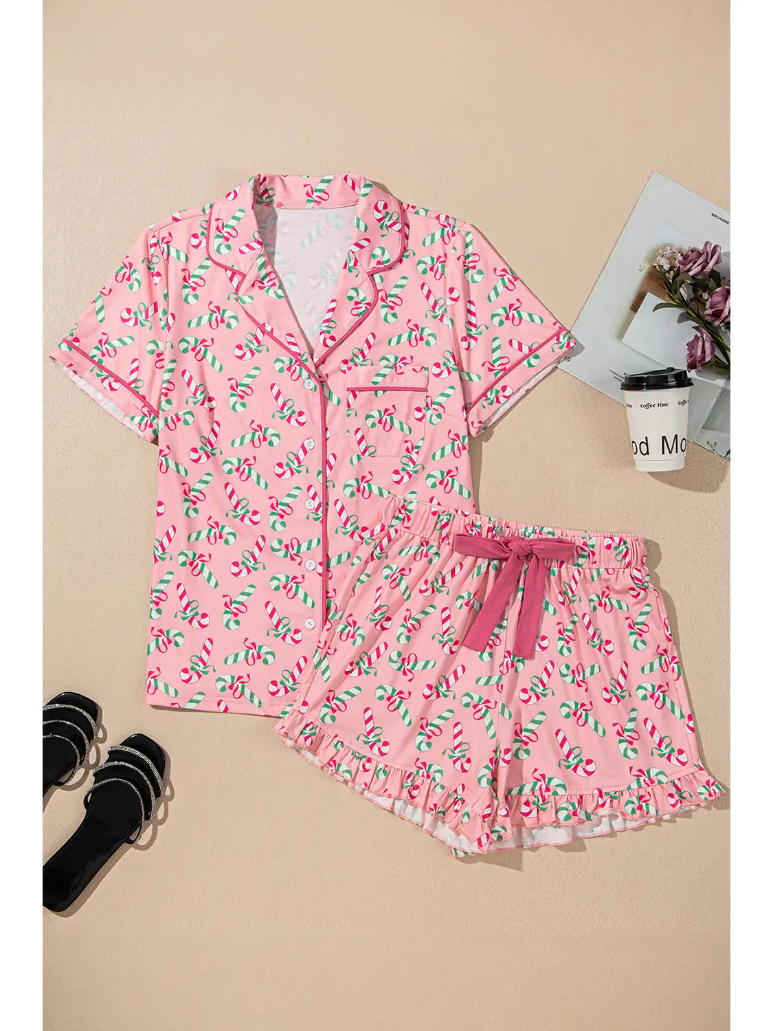 Pink Christmas Candy Cane pajamas