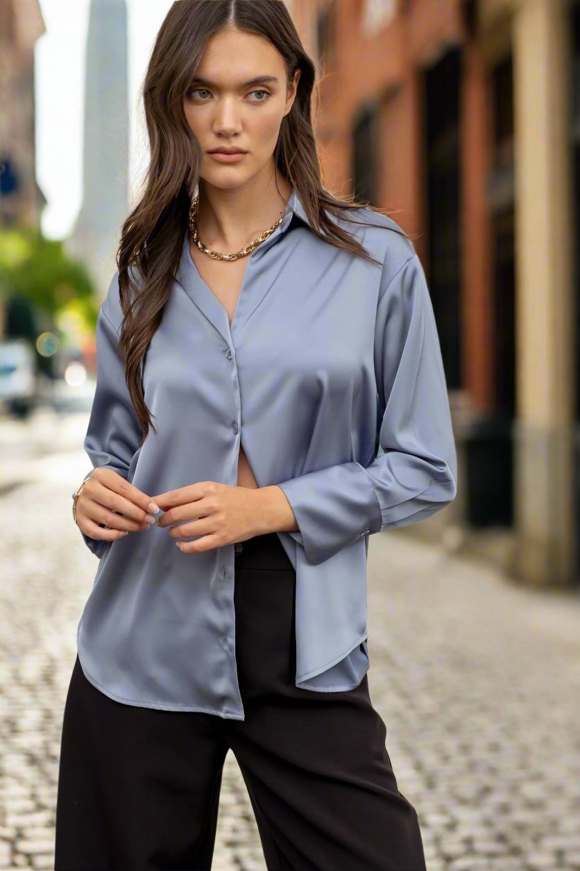 Satin Button Up Woven Top