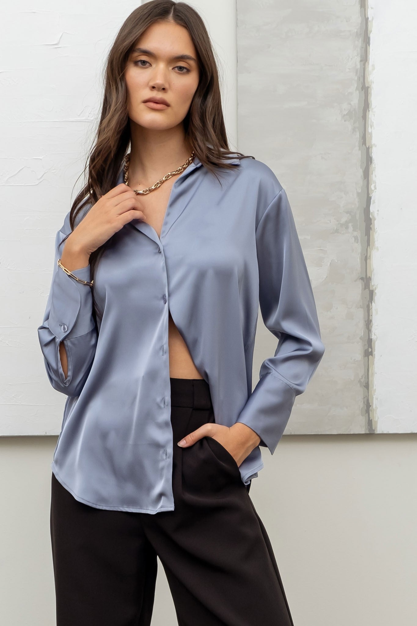 Satin Button Up Woven Top