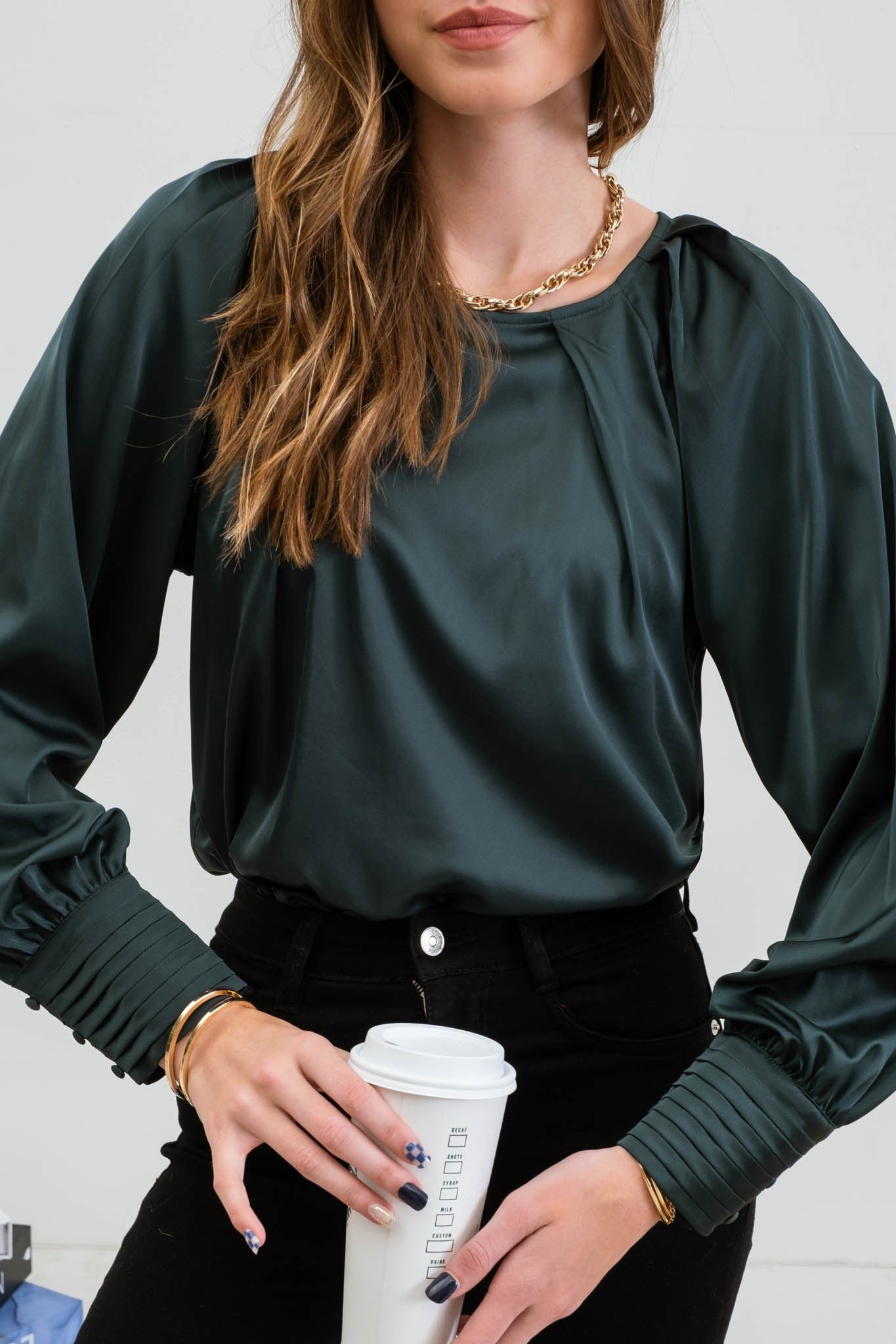 Satin Long Buttoned Sleeve Blouse