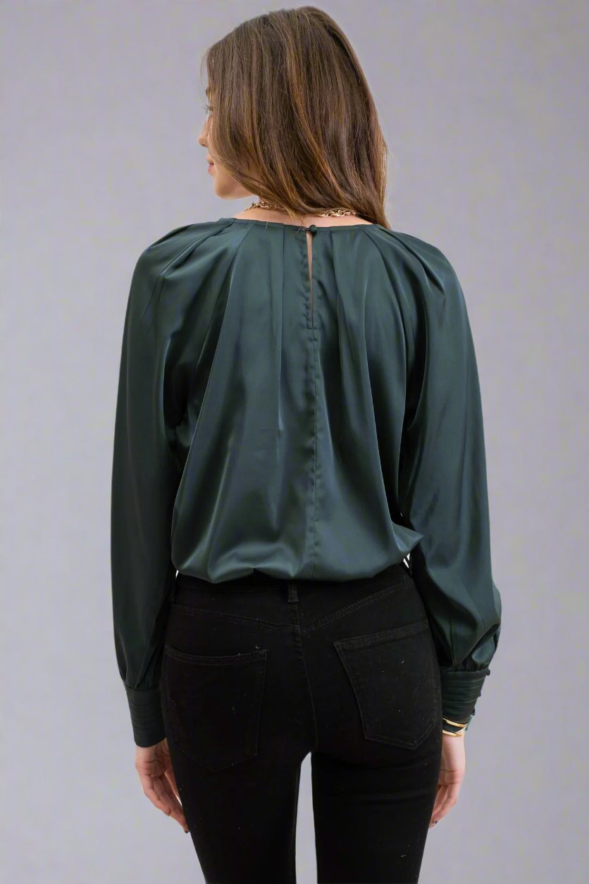 Satin Long Buttoned Sleeve Blouse