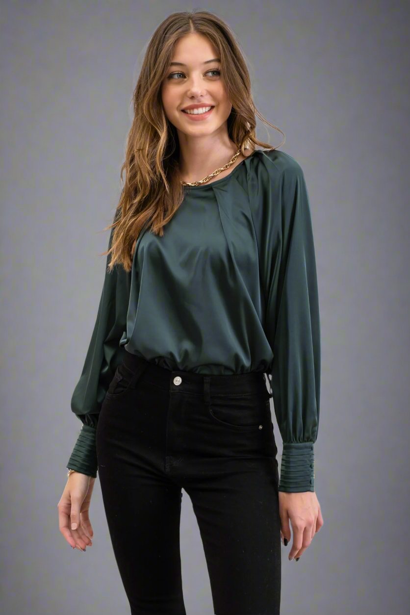 Satin Long Buttoned Sleeve Blouse